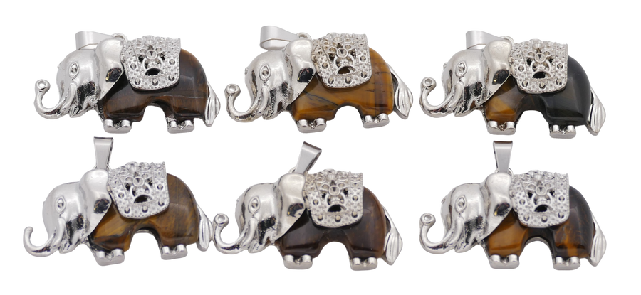 Tijgeroog Olifant Edelsteen Hangers (Set van 6 Stuks)