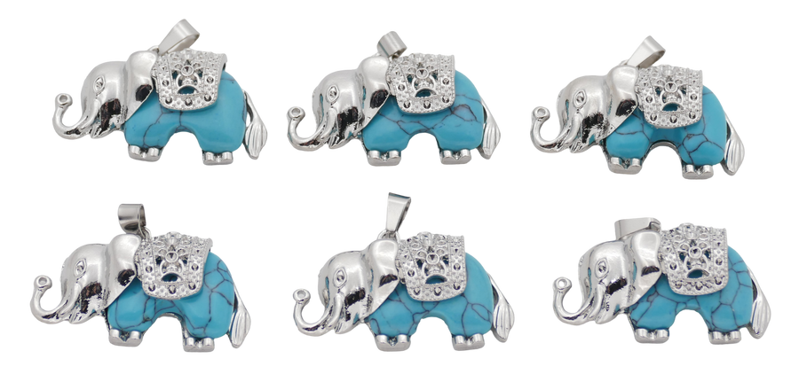 Turkoois Olifant Edelsteen Hangers (Set van 6 Stuks)