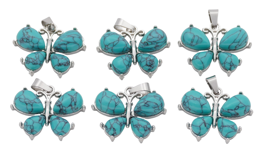 Turkoois Vlinder Edelsteen Hangers (Set van 6 Stuks)