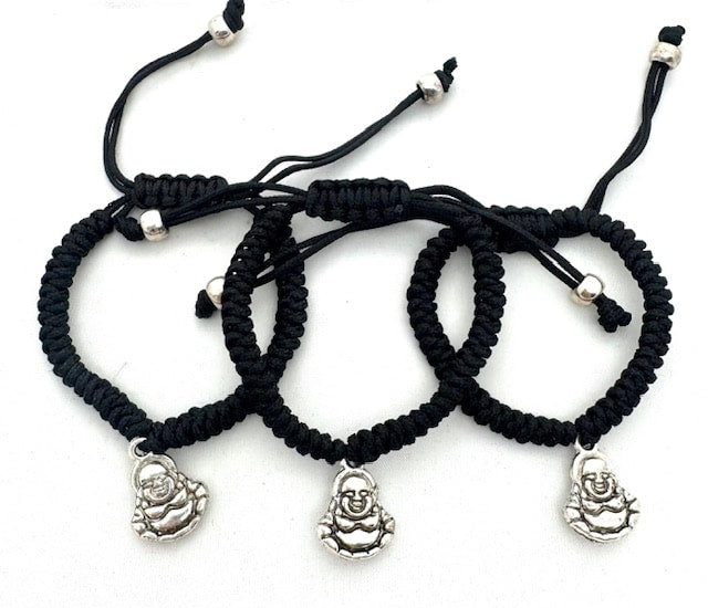 Adjustable Happy Buddha Bracelets - Black 12 pieces