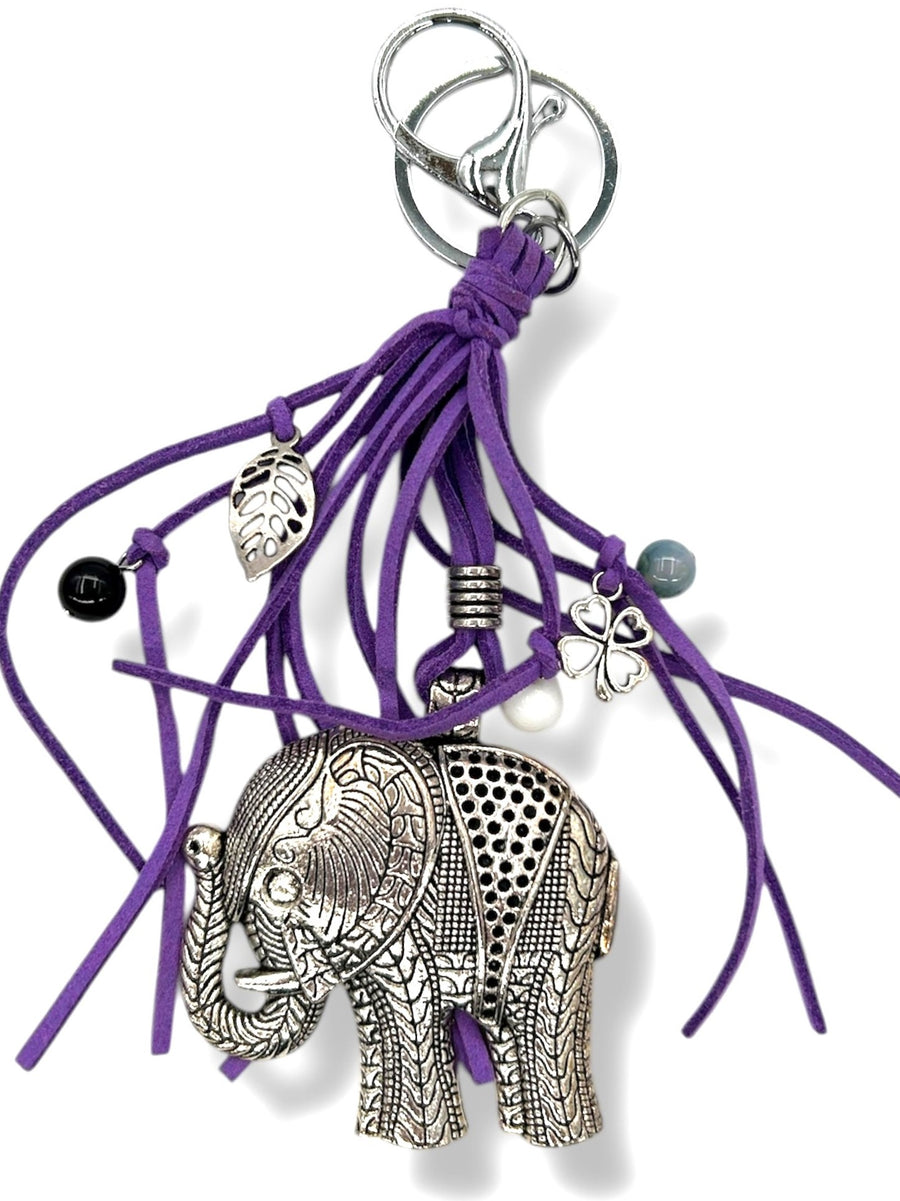 Wholesale Metal Elephant Keychain with Purple Tassels