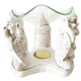 3 blije boeddha's 'horen, zien, zwijgen' oliebrander wit