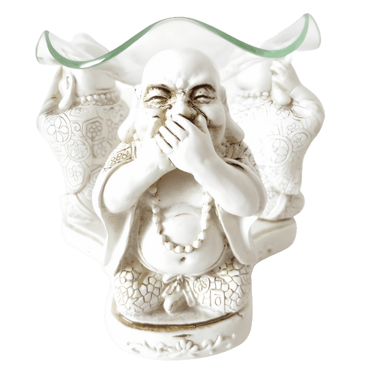 3 happy buddhas 'hear, see, silence' oilburner wit