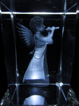 3D Crystal Laser Engraved Block - Angel with Flute