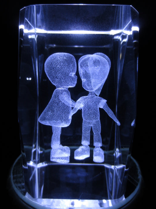 3D Crystal Laser Engraved Block – Boy and Girl