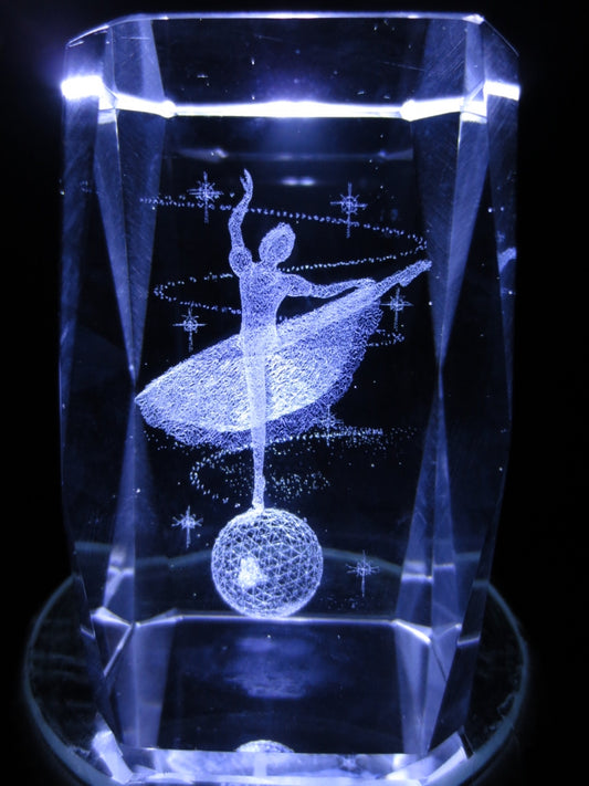 3D Crystal Laser Engraved Block – Ballerina on World