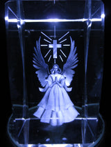 3D Crystal Laser Engraved Block – Angel and Cross