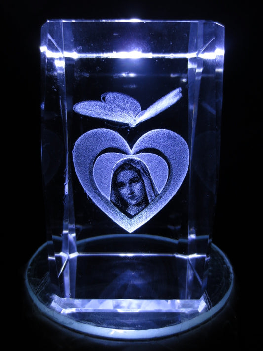 3D Crystal Laser Engraved Block – Maria in a Heart