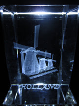 3D Crystal Laser Engraving Block – Holland with 3 Windmills