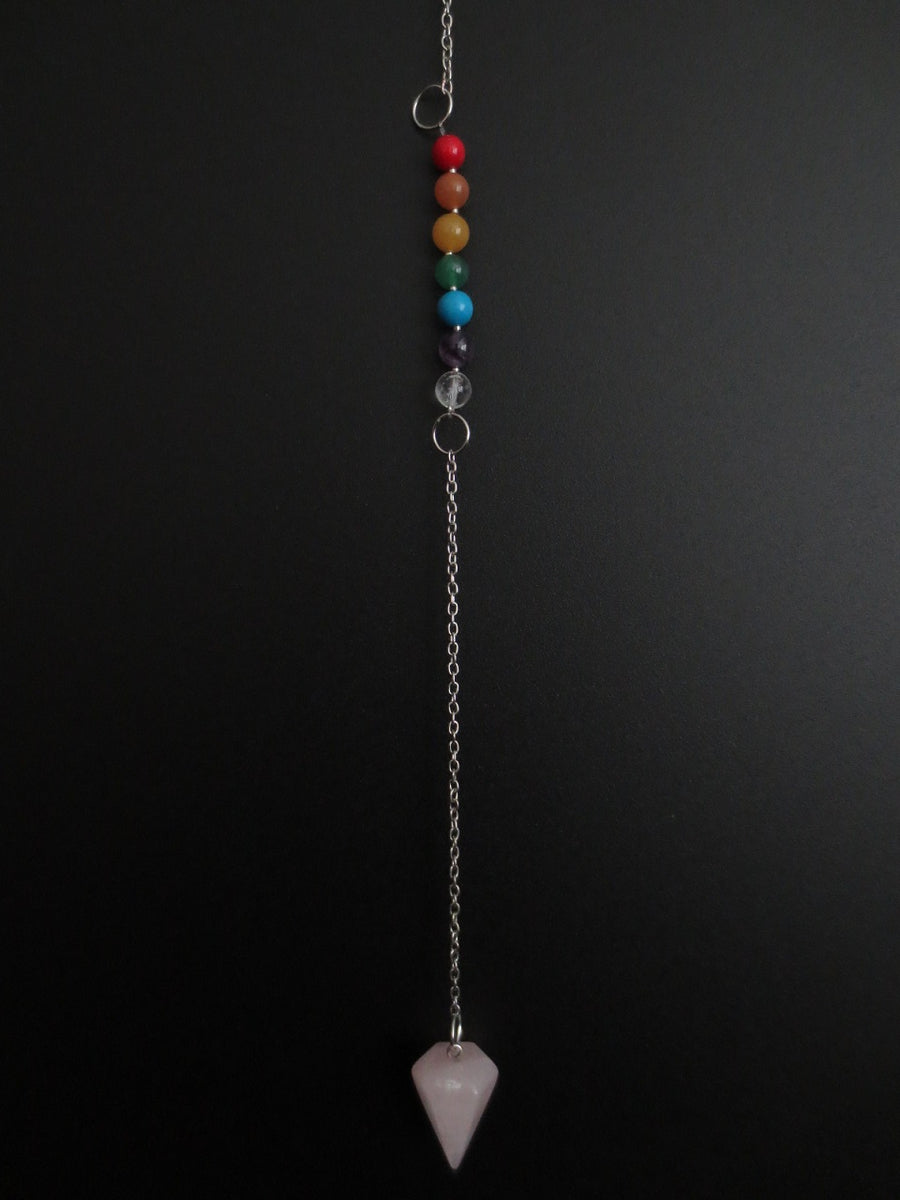 Rose Quartz 7 Chakra Gemstone Pendulum