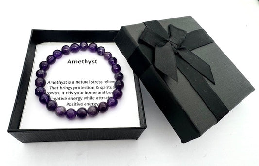 8mm Amethist Gemstone Bracelet – Gift Box Included