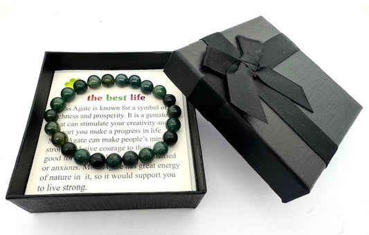 8mm Moss Agate Gemstone Bracelet – Gift Box Included