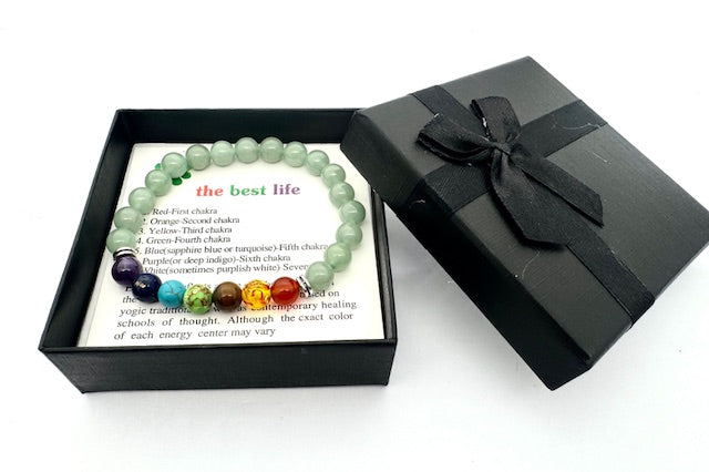 8mm 7-Chakra Aventurine Gemstone Bracelet – Gift Box Included