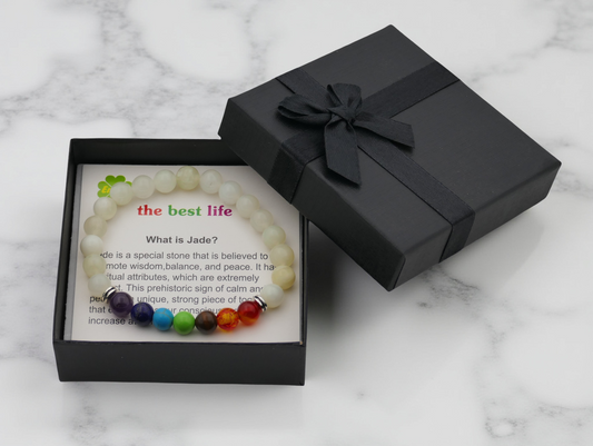 8mm 7-Chakra Jade Edelsteen Armband – Inclusief Cadeaubox