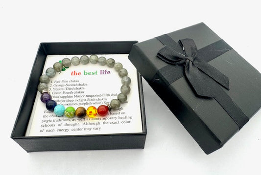8mm 7-Chakra Labradoriet Edelsteen Armband – Inclusief Cadeaubox