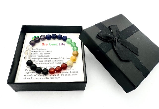 8mm 7-Chakra Gemstone Bracelet – Gift Box Included