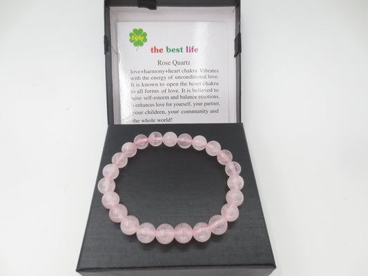 8mm Rose Quartz Gemstone Bracelet – Gift Box Included