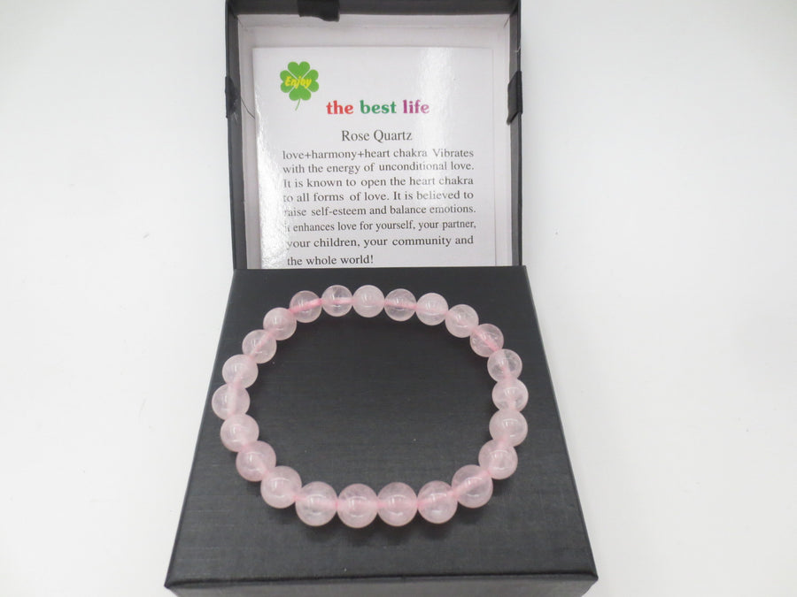 8mm Rose Quartz Gemstone Bracelet – Gift Box Included