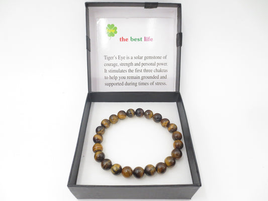 8mm Tiger Eye Gemstone Bracelet – Gift Box Included