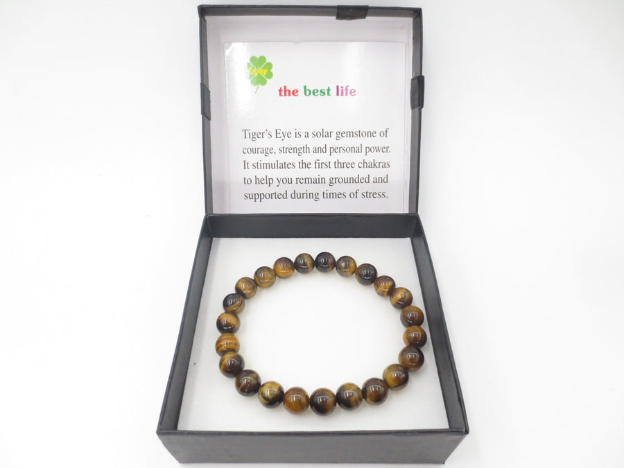 8mm Tiger Eye Gemstone Bracelet – Gift Box Included