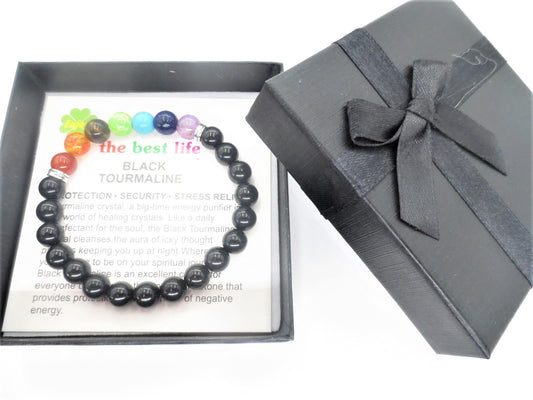 8mm 7-Chakra Zwarte Toermalijn Edelsteen Armband – Inclusief Cadeaubox