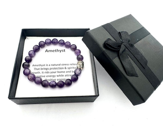8mm Buddha Amethyst Gemstone Bracelet – Gift Box Included