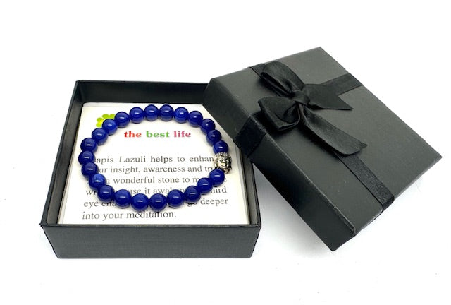8mm Buddha Lapis Lazuli Gemstone Bracelet – Gift Box Included