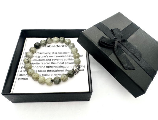 8mm Boeddha Labradoriet Kwarts Armband – Inclusief Cadeaubox