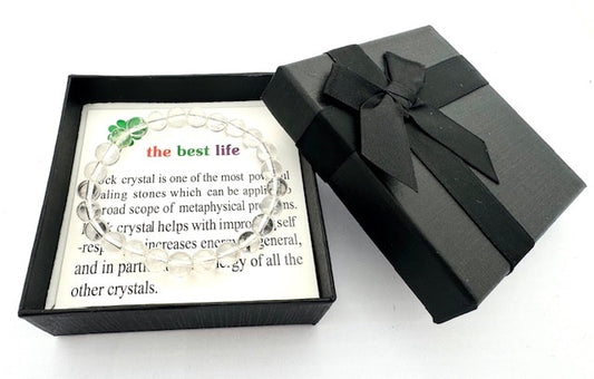 8mm Rock Crystal Gemstone Bracelet – Gift Box Included