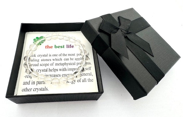 8mm Rock Crystal Gemstone Bracelet – Gift Box Included