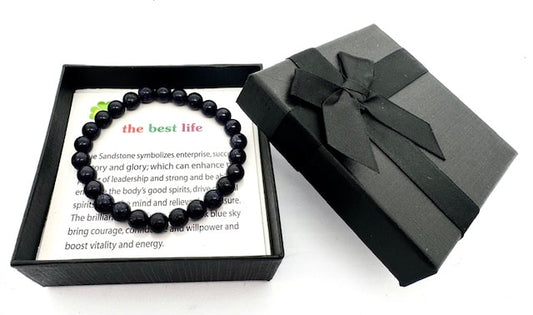8mm Blue Sandstone Gemstone Bracelet – Gift Box Included