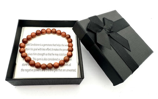 8mm Gold Sandstone Gemstone Bracelet – Gift Box Included