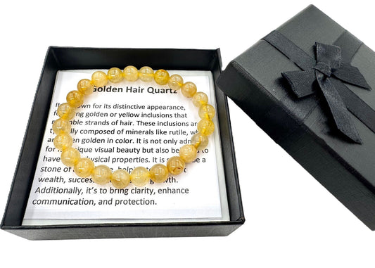 8mm Golden Hair Quartz Gemstone Bracelet – Gift Box Included