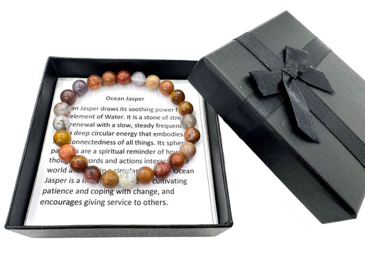 8mm Ocean Jasper Gemstone Bracelet – Gift Box Included