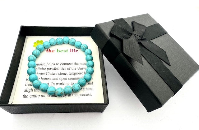 8mm Turquoise Gemstone Bracelet – Gift Box Included