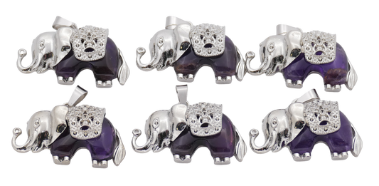 Amethist Olifant Edelsteen Hangers (Set van 6 Stuks)