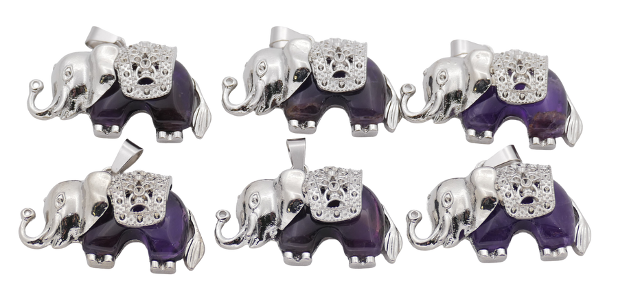 Amethist Olifant Edelsteen Hangers (Set van 6 Stuks)