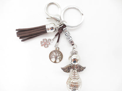 Bruine "LUCK" Angel Sleutelhanger met Tassel