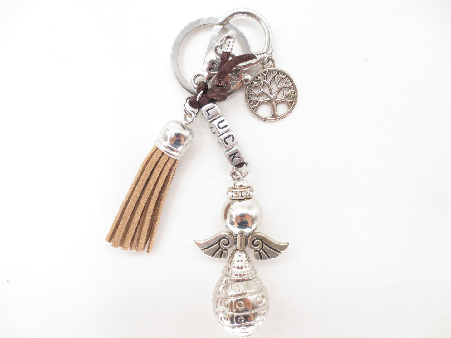 Lichtbruine "LUCK" Angel Sleutelhanger met Tassel