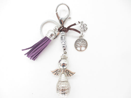 Purple "LUCK" Angel Keychain with Tassel