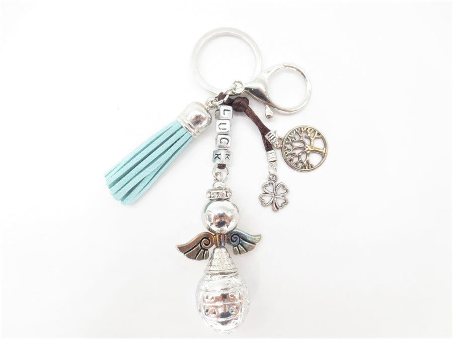 Turquoise "LUCK" Angel Keychain with Tassel