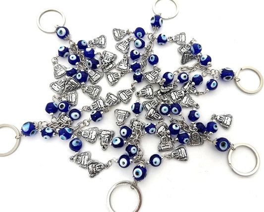 Blue Evil Eye Key Hanger with Buddha Set of 6