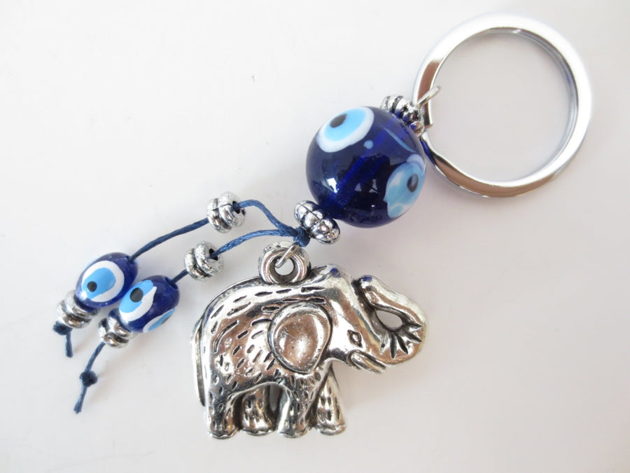 Blue Evil Eye Keychain with Elephant Set of 6