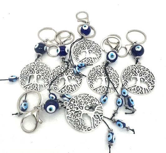 Blue Evil Eye Keychain Tree of Life Set of 6