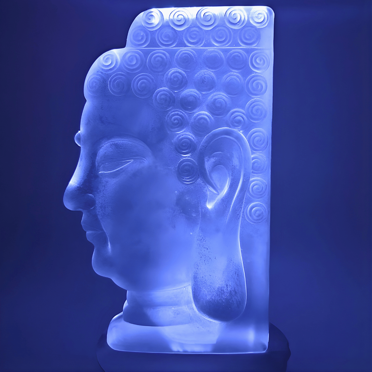 Boeddha-hoofd van kristalglas, mat – 17 cm