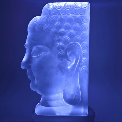 Boeddha-hoofd van kristalglas, mat – 17 cm