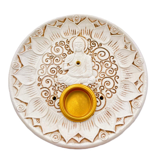 Witte Boeddha Wierookhouder voor Stokjes &amp; Kegels