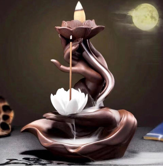 Backflow Incense Burner Hands with Flower and Lotus