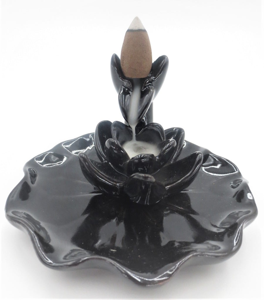 Backflow Incense Burner Lotus on Water Leaf (CY350001)