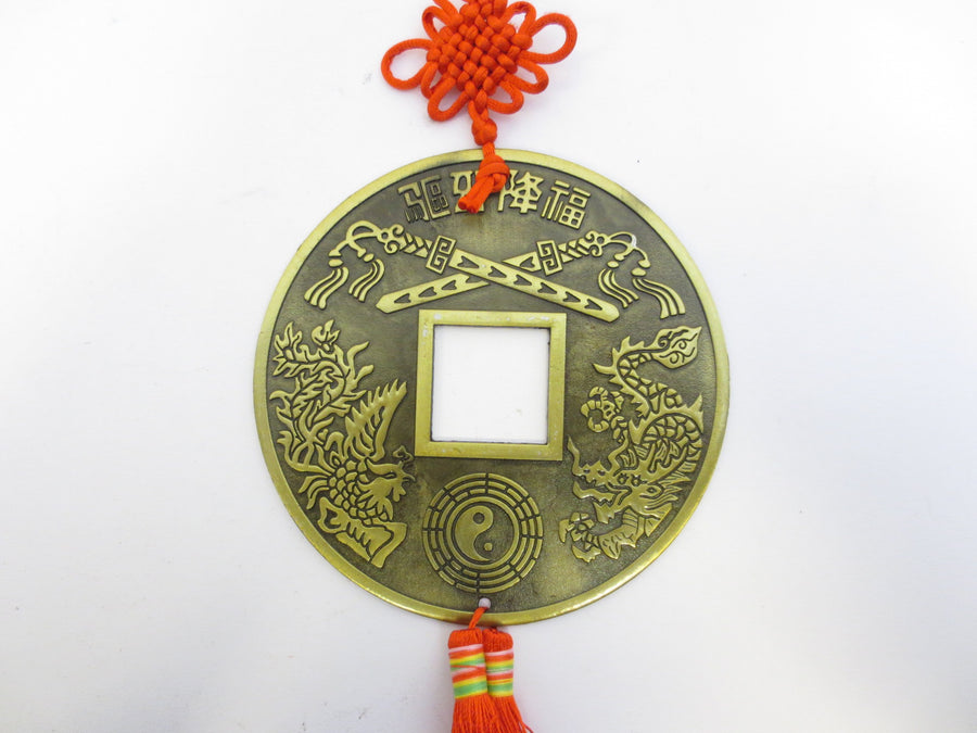 Feng Shui Coin Wall Hanging Dragon &amp; Phoenix with Red Tassel AA Quality